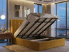 Elegant Georgia Ottoman Bed featuring wing design, deep-button tufting, and customizable button options for a stylish bedroom.